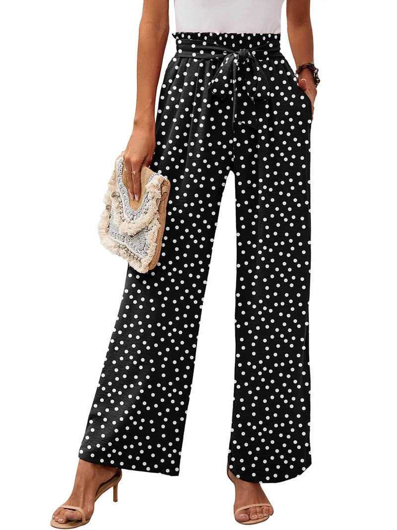 Chiclily Women Wide Leg Pants with Pockets High Waist Loose Belt Flowy Casual Trousers, US Size S... | Walmart (US)