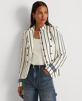 Lauren Ralph Lauren Striped Linen-Blend Blazer & Reviews - Jackets & Blazers - Women - Macy's | Macys (US)