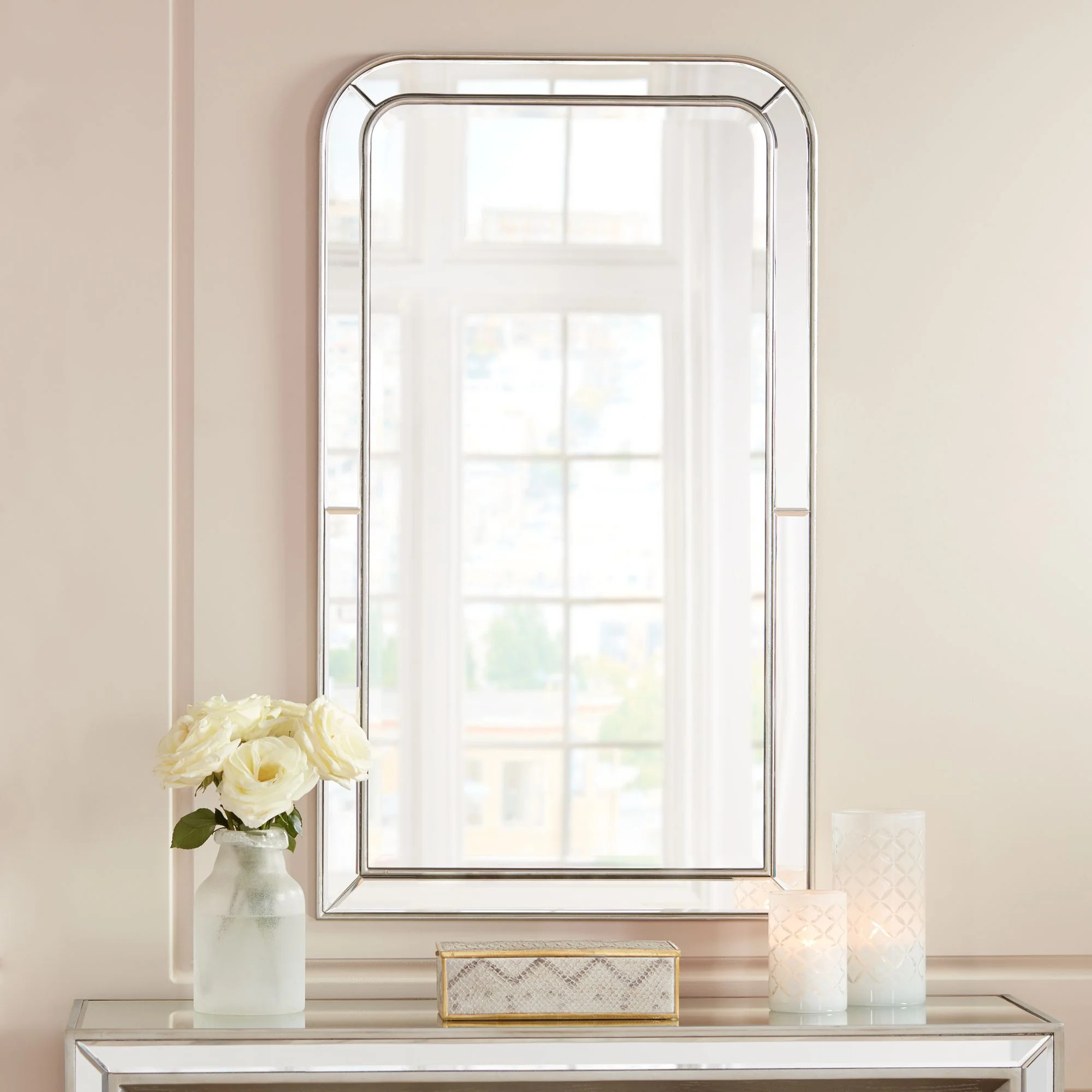 Possini Euro Design Rectangular Vanity Wall Mirror Modern Champagne Frame Beveled 26" Wide for Ba... | Walmart (US)