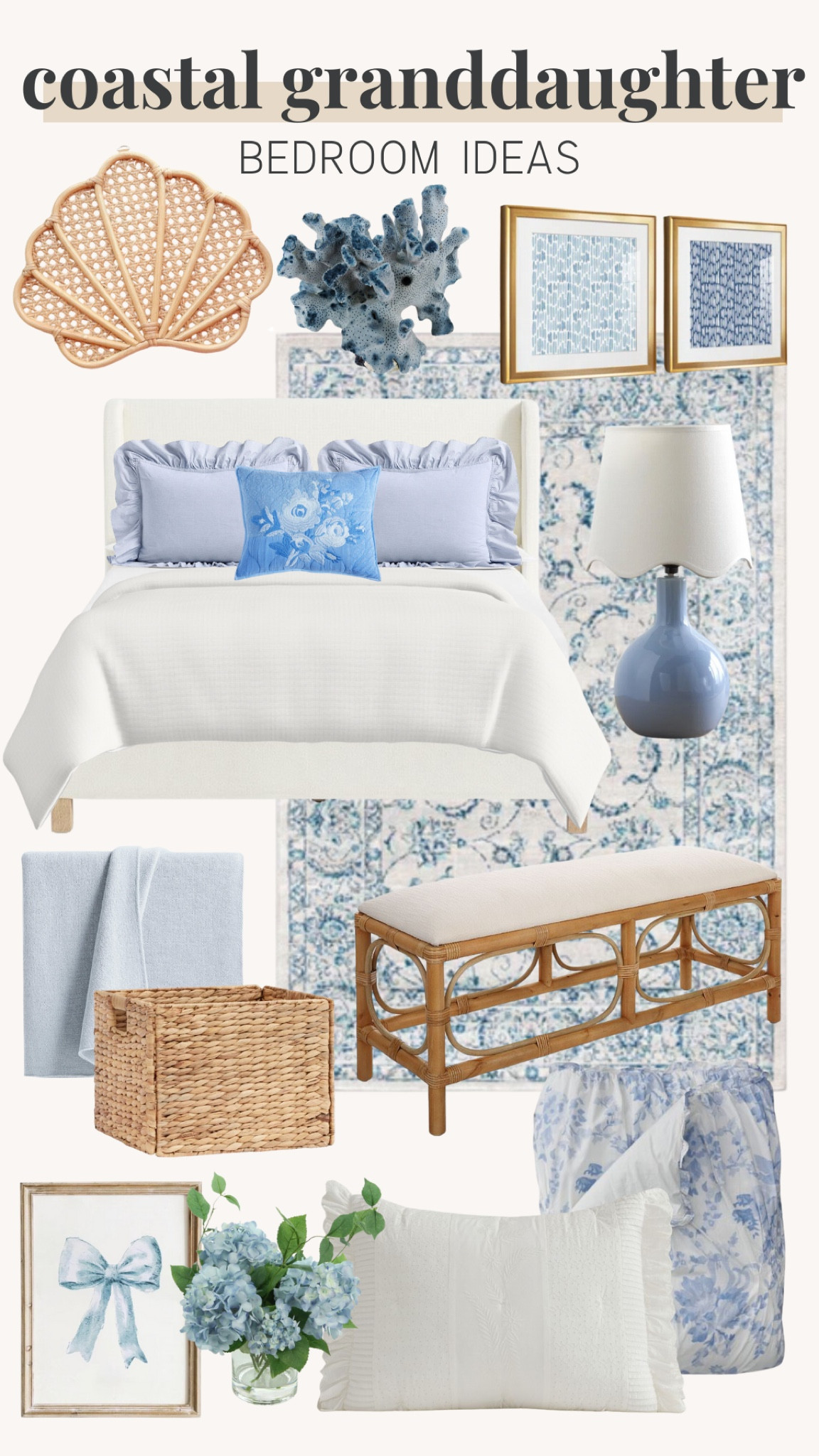 Coastal granddaughter aesthetic, bedroom ideas, decor, coastal home, coastal decor, bench, bedroom furniture, basket, lamp, throw pillow, girl bedroom 

#LTKHome #LTKFamily #LTKStyleTip