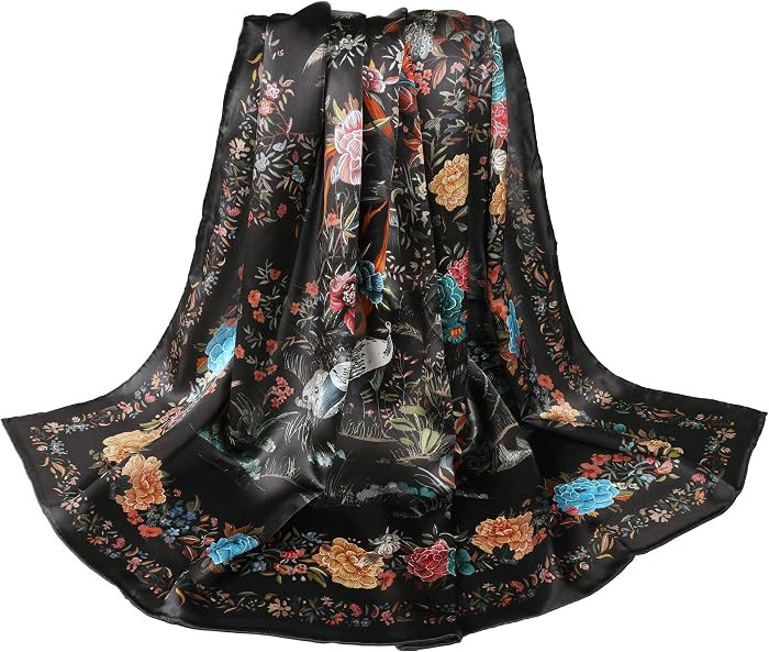 100% Mulberry Silk Scarf 43\u201dLarge Square Headscarf Hair Wraps Shawls | Amazon (US)