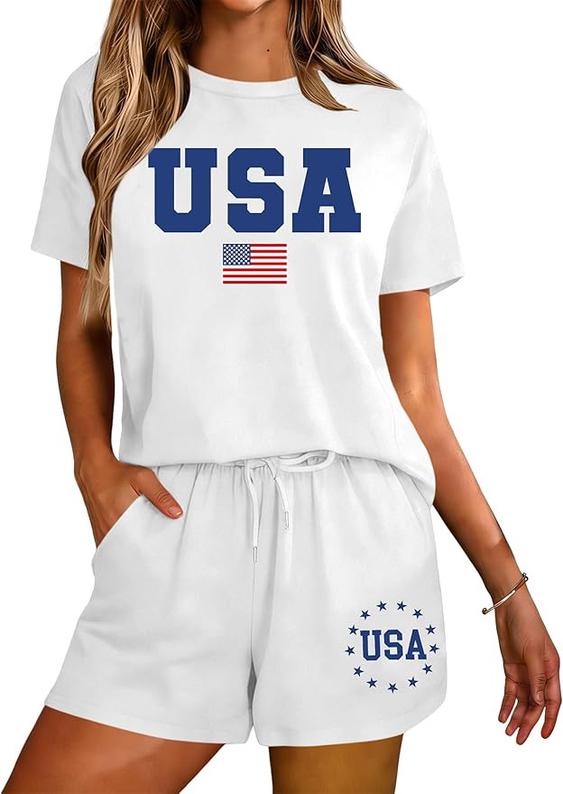 LHBNK 4th of July USA 2 Piece Outfits Women: USA Set American Flag 2 Piece Sets Patriotic Summer ... | Amazon (US)