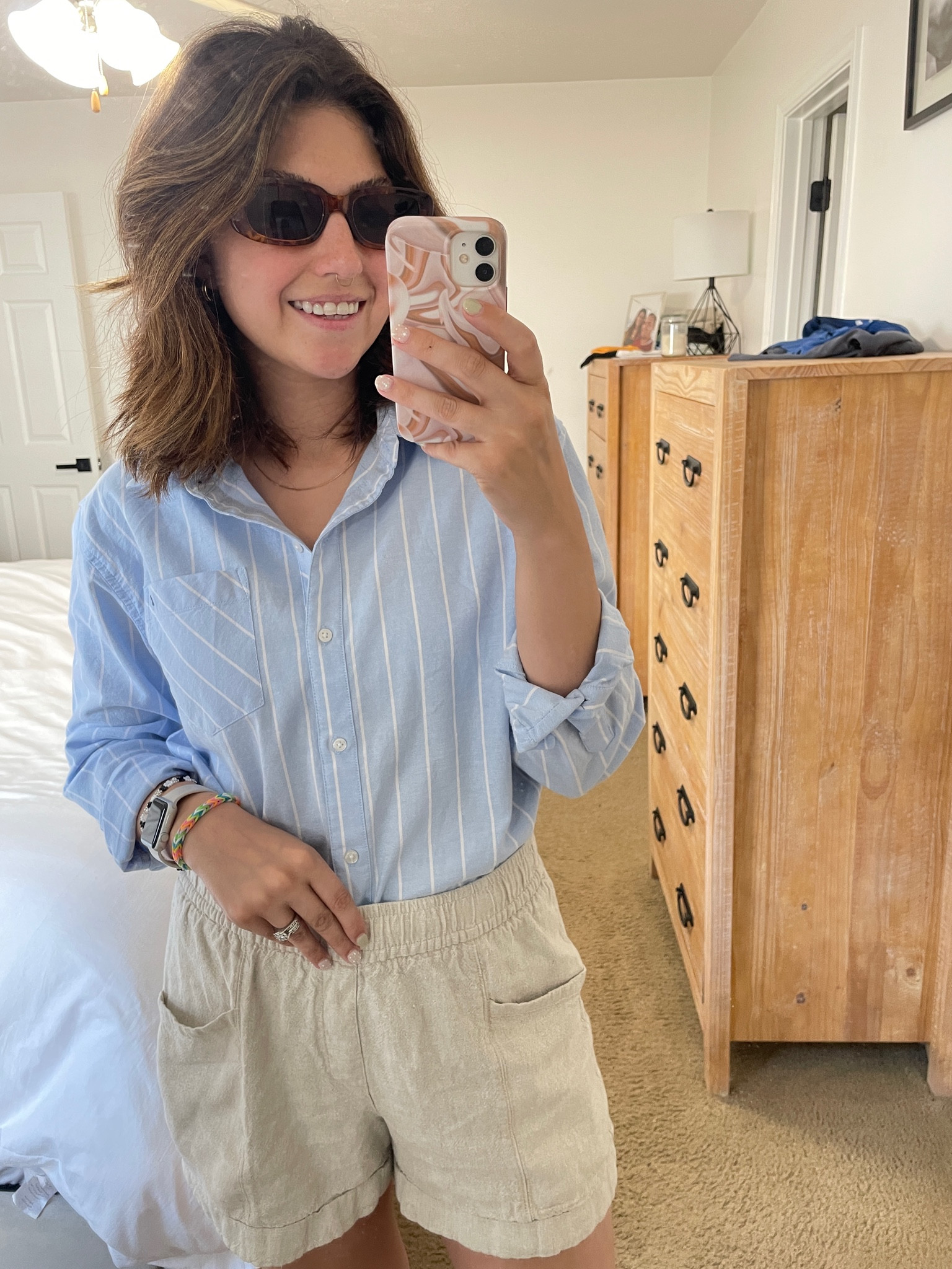Coastal  grandmother outfit, coastal aesthetic, summer outfit, beach outfit, beach vibes, beach look, summer fashion, linen shorts from old navy, high waisted shorts, blue and white striped button down, brown sunglasses from Amazon, Amazon find #ltkamazon #ltksunglasses #amazon #oldnavy #belk #ltkcoastal #ltksummer #summer


#LTKstyletip #LTKSeasonal #LTKunder50