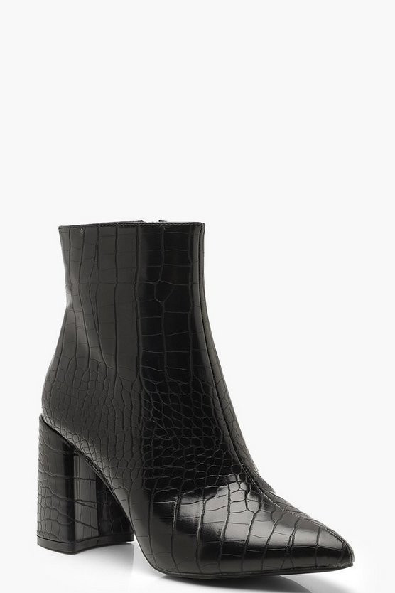 Croc Block Heel Sock Boots | Boohoo.com (US & CA)