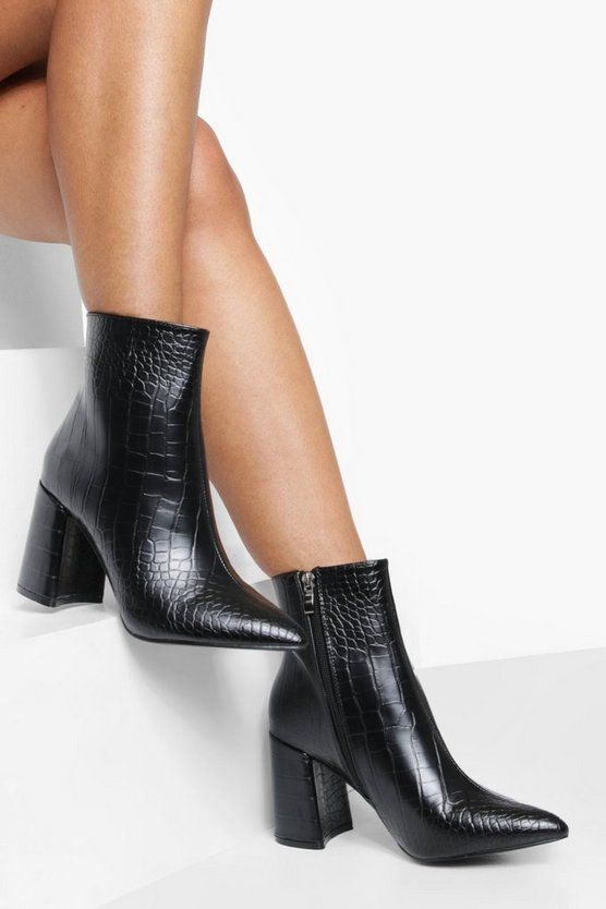 Croc Block Heel Sock Boots | Boohoo.com (US & CA)