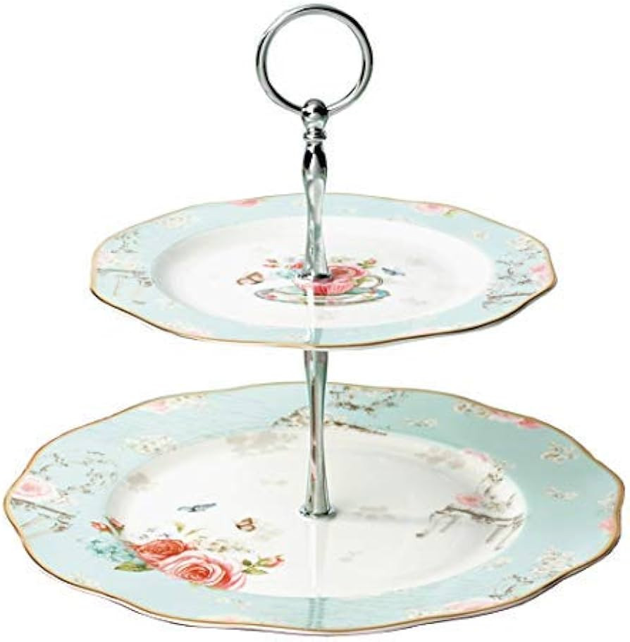 Linlins Elegant Bone China Rose Pattern 2-tier Cake Stand/ Cupcake Stand/ Pastry Serving Cake Sta... | Amazon (US)