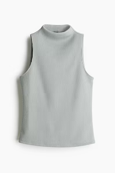 H & M - Glittery Mock Turtleneck Sleeveless Top - Gray | H&M (US + CA)