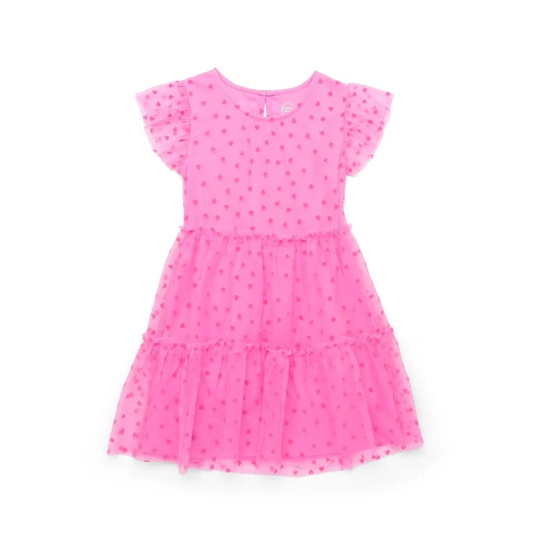 Wonder Nation Girls Flocked Tulle Dress, Sizes 4-18 & Plus | Walmart (US)