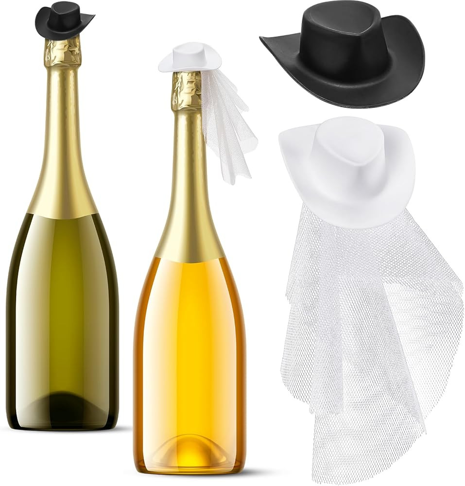 Geyoga Plastic Mini Cowboy Cowgirl Hat Western Bride and Groom Hat with Veil for Wedding Wine Cha... | Amazon (US)