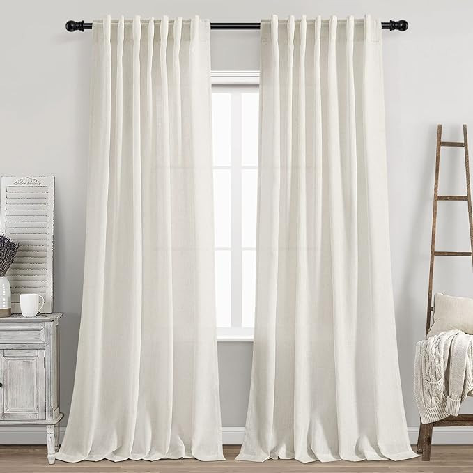 Cream Linen Back Tab Curtains 84 Inch Length for Living Room 2 Panel Set Neutral Modern Farmhouse... | Amazon (US)