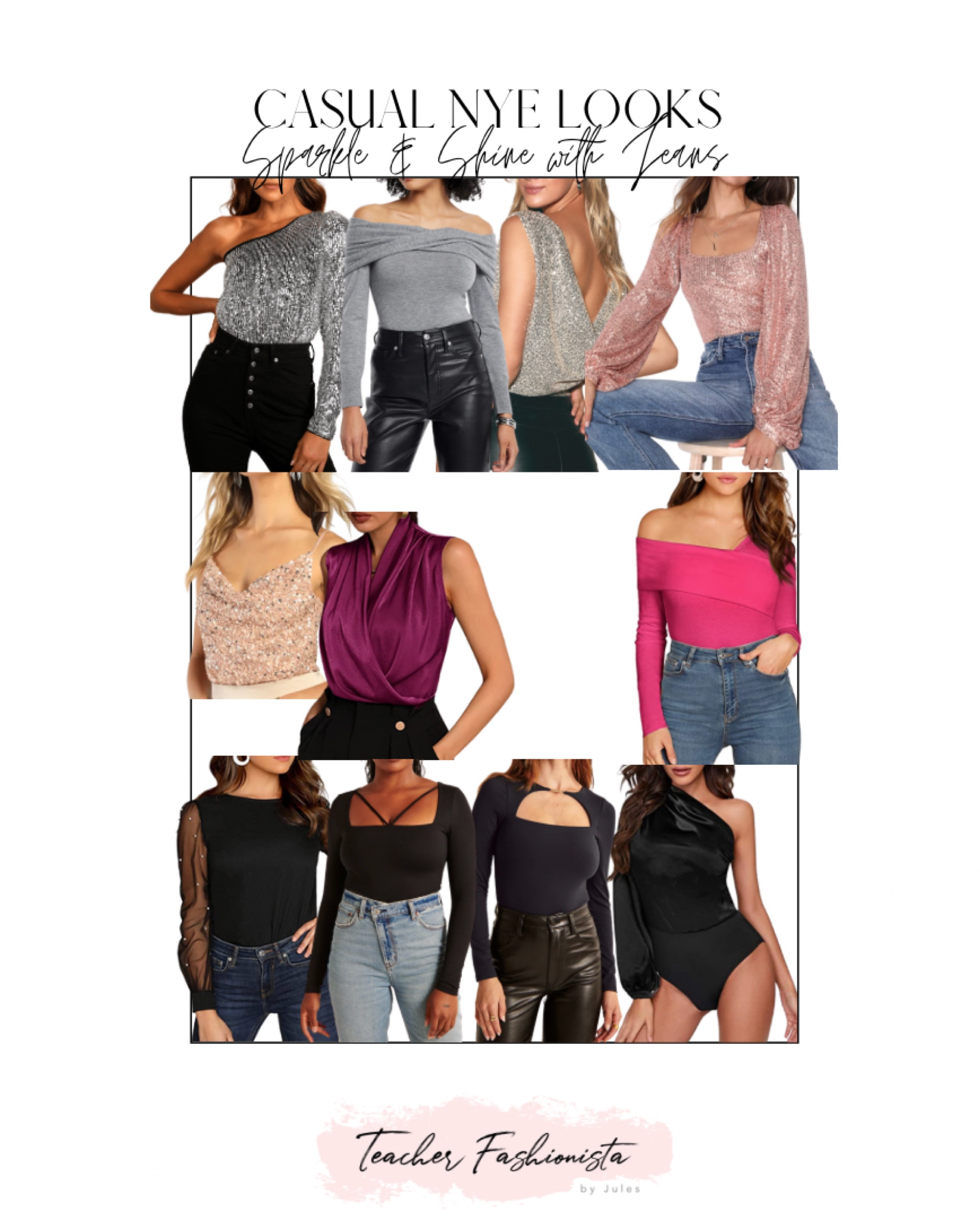 If you’re hoping to rock a pair of jeans or faux leather pants for NYE, I’ve rounded up some perfect chic, sparkle, and shine tops that’ll pair great with your fav pair! ✨ 

#LTKunder50 #LTKHoliday #LTKFind