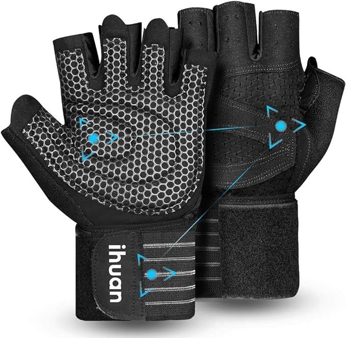 ihuan Ventilated Weight Lifting Gym Workout Gloves Full Finger with Wrist Wrap Support for Men & ... | Amazon (US)