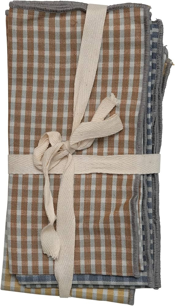Creative Co-Op Woven Cotton Checked Pattern, Set of 4 Napkins, 18" Square, Multicolored | Amazon (US)