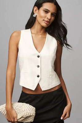 Maeve Linen V-Neck Button-Front Vest | Anthropologie (US)