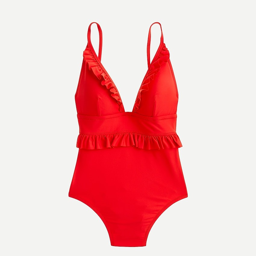 Ruffle deep-V one-piece swimsuit | J. Crew US