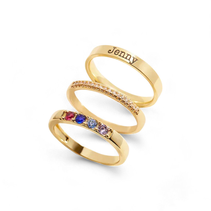 Personalized Name Birthstones Stacking Rings | Mint & Lily