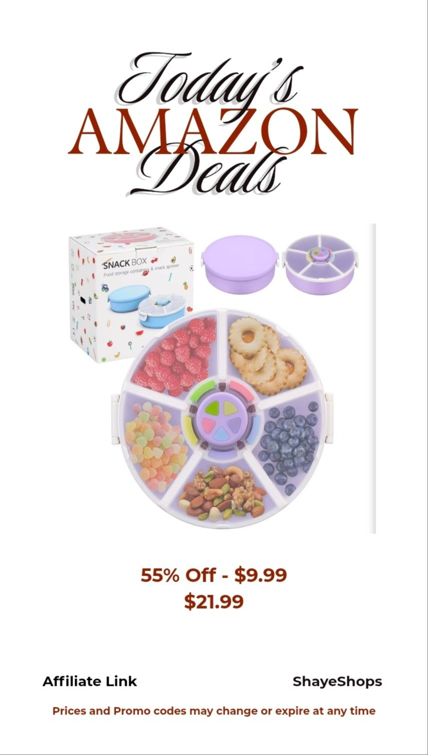 Snack Rotator Container Reusable Snack Box with 5 Compartment Dispenser and Lid, Color Matching Opening Lid, BPA and PVC Free, for Home, School, Travel (2 Pack- Purple)

#LTKSaleAlert #LTKHome #LTKfoodie