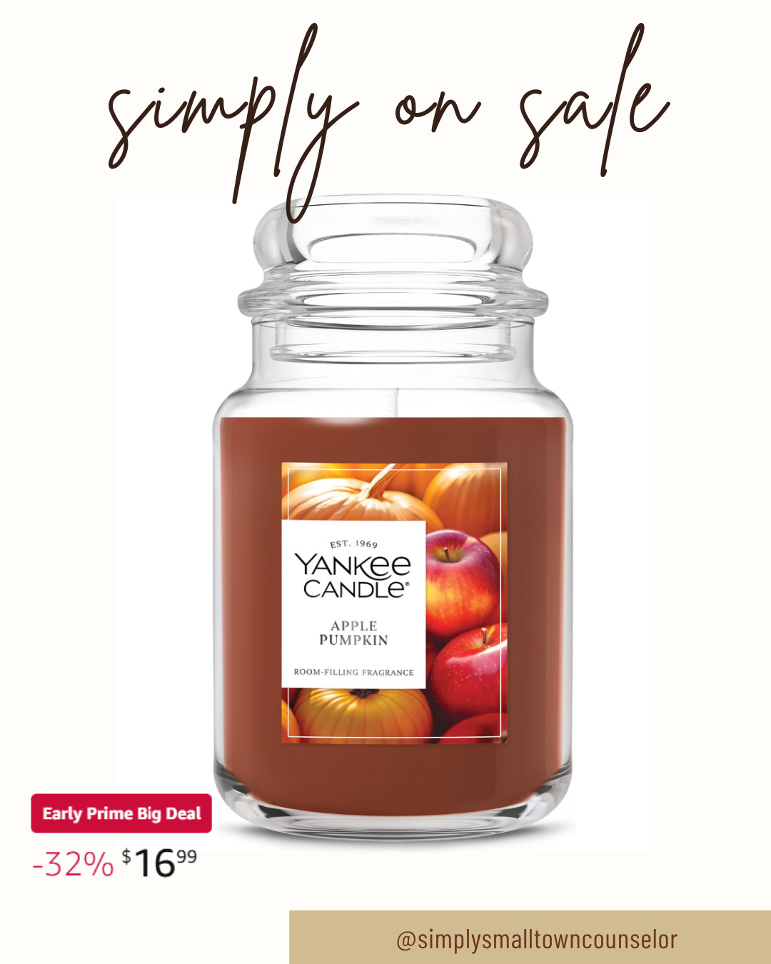 Simply on Sale 🍎🎃 This Yankee Candle Apple Pumpkin jar is an Early Prime Big Deal! It’s **32% off, bringing it down to $16.99**. Such a cozy fall scent for your home! 🤎 

 #LTKSeasonal #LTKHome #LTKSaleAlert