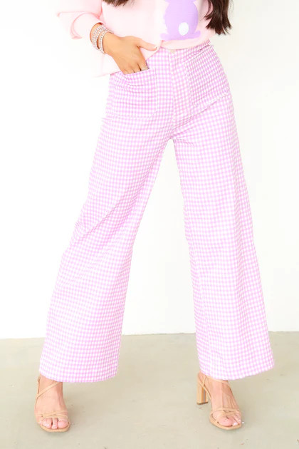 TWT Lavender Gingham Wide Leg Pant | The Willow Tree