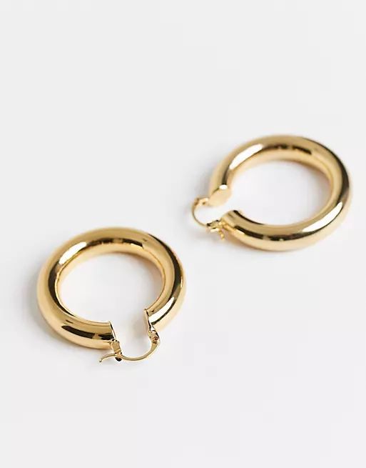 ASOS DESIGN 14k gold plate tube hoop earrings in 35mm tube design | ASOS (Global)