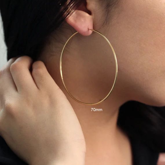 14K Solid Gold Hoop Earrings / Hoop Earrings / 20mm 25mm 45mm | Etsy | Etsy (US)