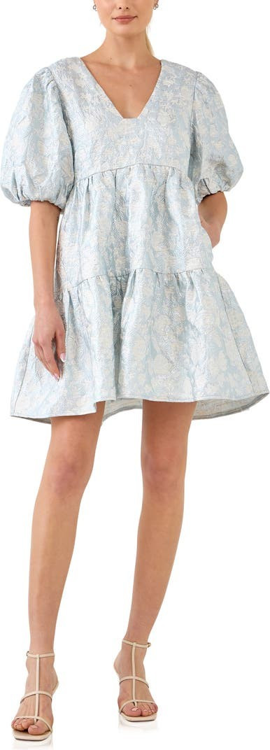 Floral Jacquard Puff Sleeve DressENDLESS ROSE | Nordstrom