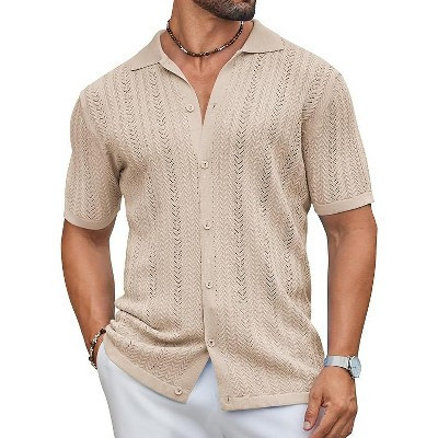 COOFANDY Mens Knit Shirt 2025 Short Sleeve Casual Button Down Shirt Summer Beach Vacation Shirts BEIGE S | Target