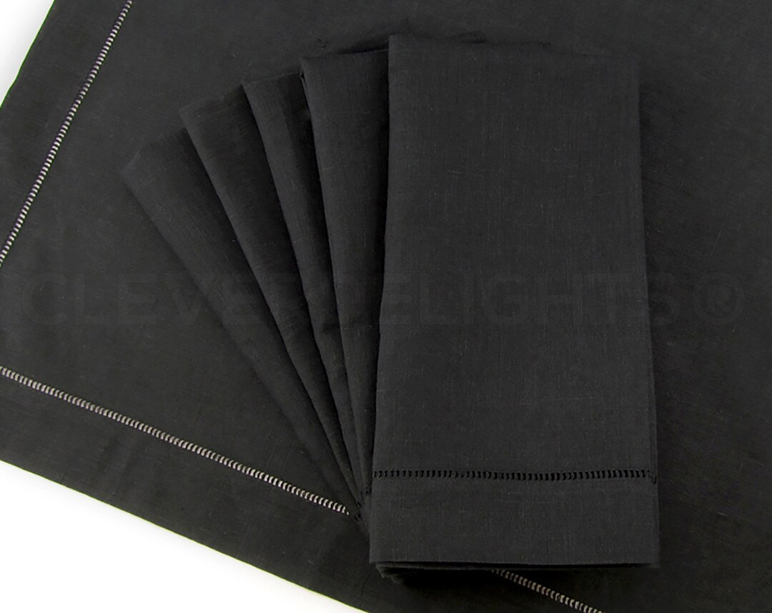 12 Pack 20 Black Hemstitch Dinner Napkins 55/45 Linen/cotton Blend Ladder Hemstitch Cloth Napkins... | Etsy (US)