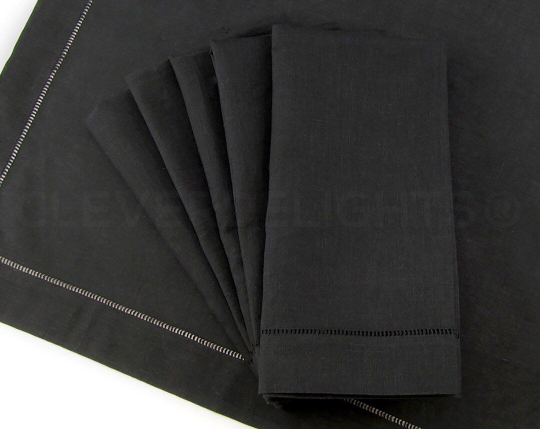 12 Pack 20 Black Hemstitch Dinner Napkins 55/45 Linen/cotton Blend Ladder Hemstitch Cloth Napkins... | Etsy (US)