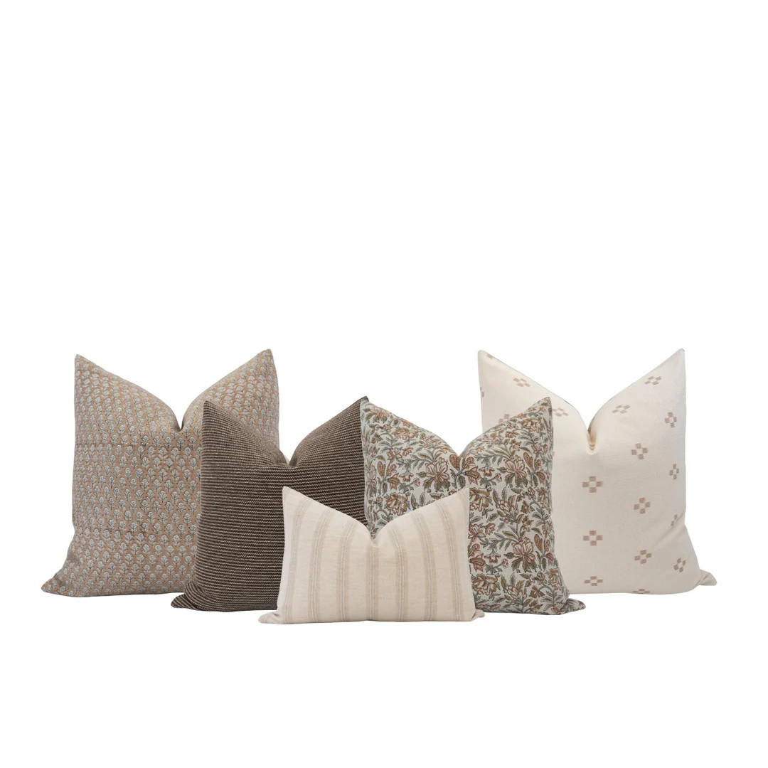 Neutral Brown Pillow Cover Combo Brown Pillow Set Brown Floral - Etsy | Etsy (US)