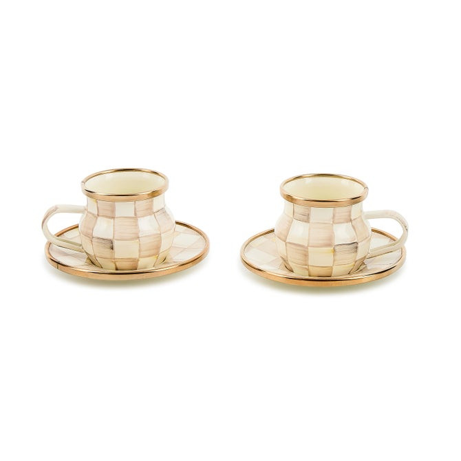 Mocha Check Espresso Cup & Saucer Set | MacKenzie-Childs