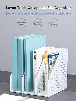 Leven/Deli Collapsible Magazine File Holder/Desk Organizer for Office Organization and Storage with 3 Vertical Compartments,Polystyrene ,Light Gray | Amazon (US)