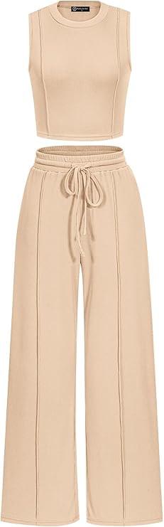 PRETTYGARDEN Women's Summer 2 Piece Loungewear Set Cropped Tank Top Wide Leg Sweatpants Tracksuit... | Amazon (US)