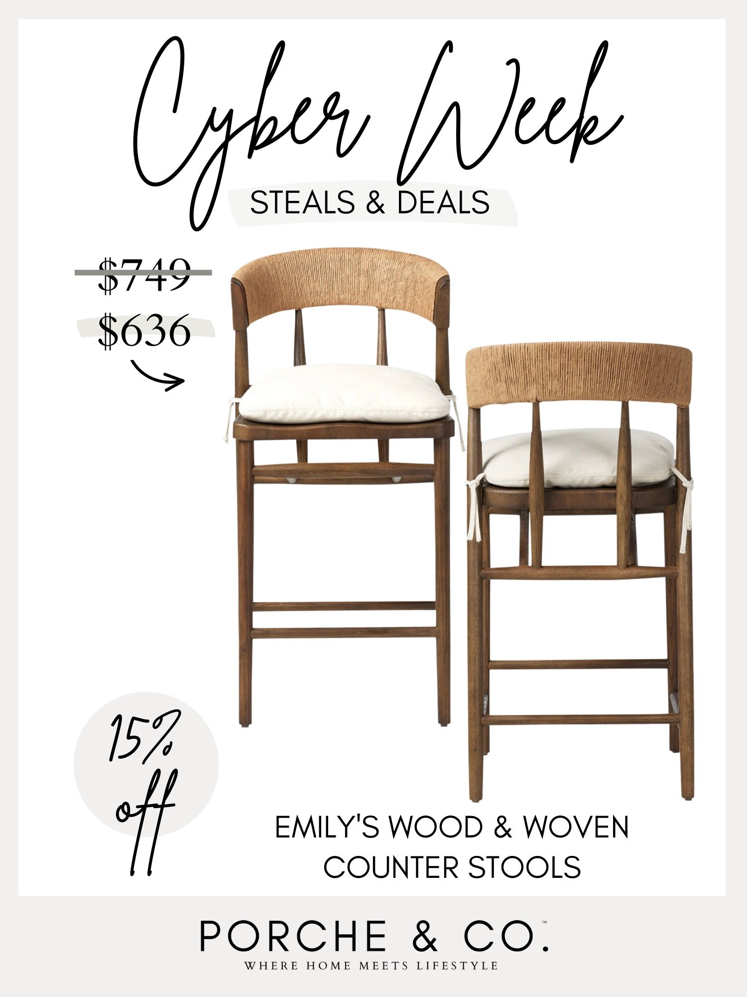 ✨ CYBER WEEK HOME DEALS ✨
Emily’s wood + woven counter stools are 15% off for Black Friday, Cyber Week, and Cyber Monday — such a good time to grab high-quality seating if you’ve been wanting to refresh your kitchen.

These stools have that warm, modern-classic look with beautiful texture, a comfy cushion, and a really solid, designer feel. They work with transitional kitchens, modern farmhouse, coastal, Scandi, and any space that needs natural warmth and texture.

One of the best Cyber Week furniture deals if you’re upgrading your kitchen island seating or finishing off a holiday hosting space!

Cyber Week Furniture Sale • Black Friday Home Deals • Cyber Monday Decor • Kitchen Counter Stools • Woven Seating • Wood + Woven Furniture • Modern Classic Style • Holiday Home Refresh

#cyberweek #cyberweeksale #cyberweekdeals #blackfriday #blackfridaysale #blackfridaydeals #cybermonday #cybermondaysale #cybermondaydeals #furnituredeals #homedecorsale #kitchenseating #counterstools #ltkhome #ltkdecor #porcheandco

#LTKHome #LTKCyberWeek #LTKSaleAlert