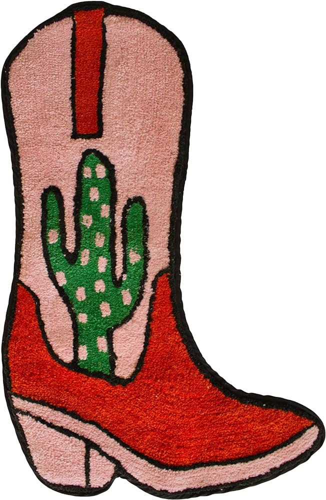 Cowboy Boot Bath Mat - 33" x 20" Western Boot Shaped Rug with Pink, Rust, and Green Cactus Design... | Amazon (US)