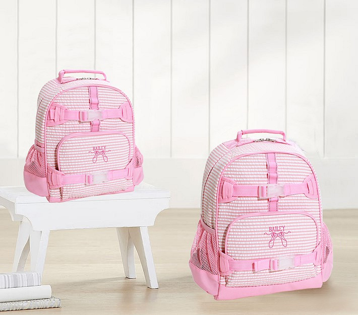 Mackenzie Bright Pink Seersucker Backpacks | Pottery Barn Kids