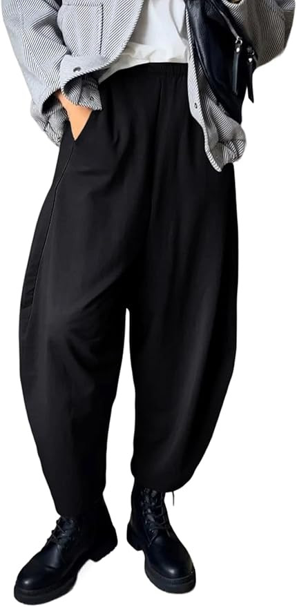 EVALESS Women's Fall Elastic High Waisted Baggy Pants Balloon Wide Leg Pants Woman Casual Cropped... | Amazon (US)