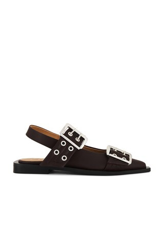 Ganni Buckle Ballerina Flats in Chocolate Fondant from Revolve.com | Revolve Clothing (Global)
