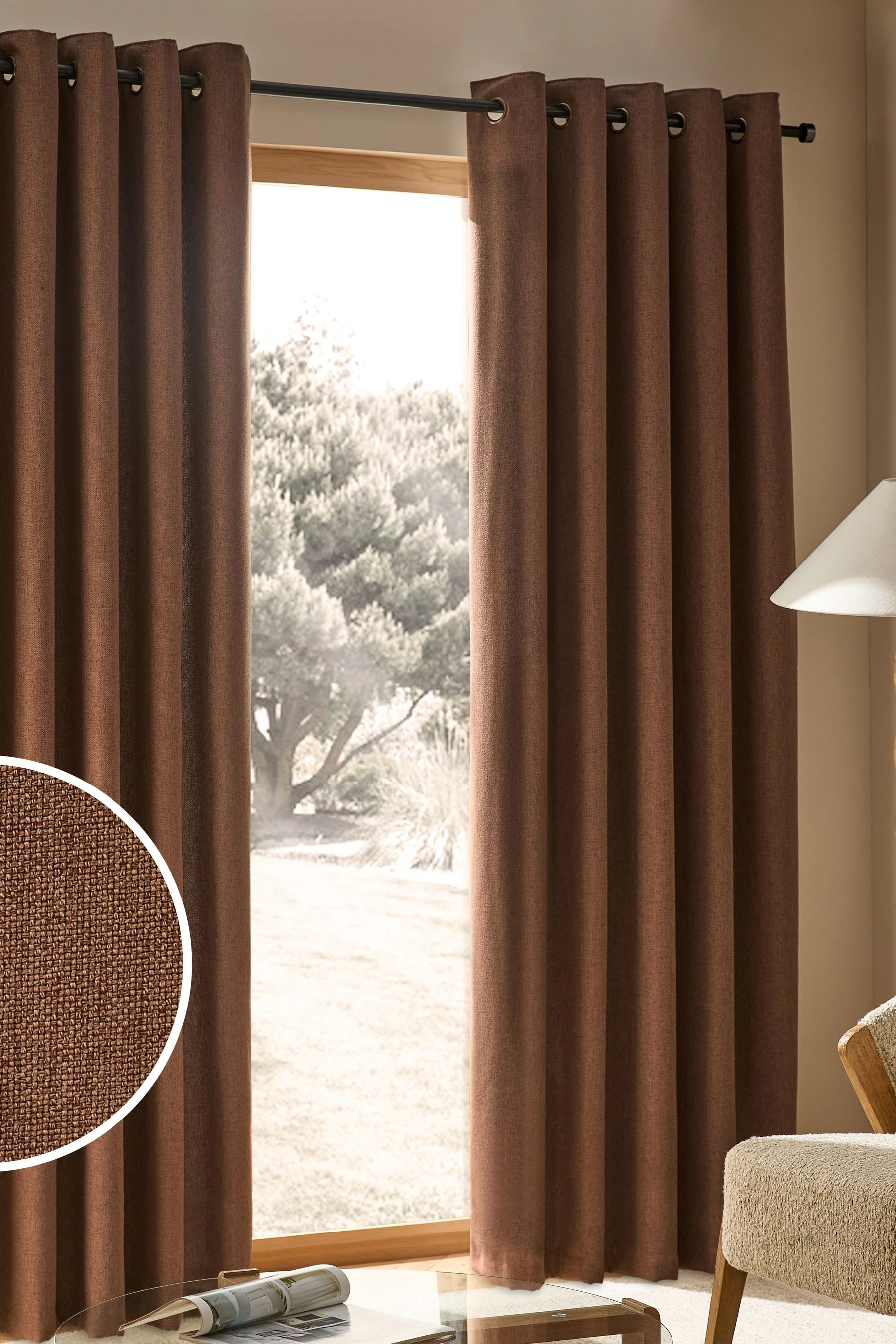 Next Rust Brown Soft Weave Linen Blend Eyelet Lined Curtains InStock | Next AU