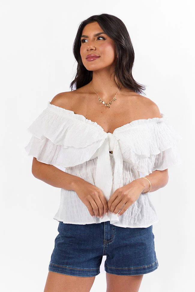 Ruffle It Up Ivory Textured Top SALE | Pink Lily