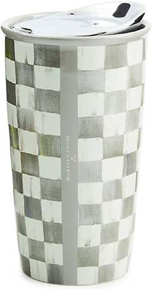 MACKENZIE-CHILDS Ceramic Travel Cup, Cute Tumbler Cup with Lid, 12 Ounces, Gray-and-White Sterlin... | Amazon (US)