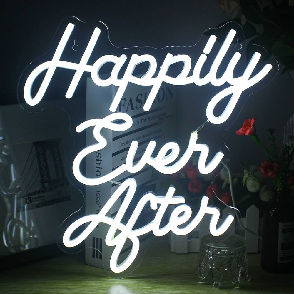 FAXFSIGN Happily Ever After Neon Sign White Led Neon Light Signs for Wedding Bridal Shower Usb Ne... | Amazon (US)