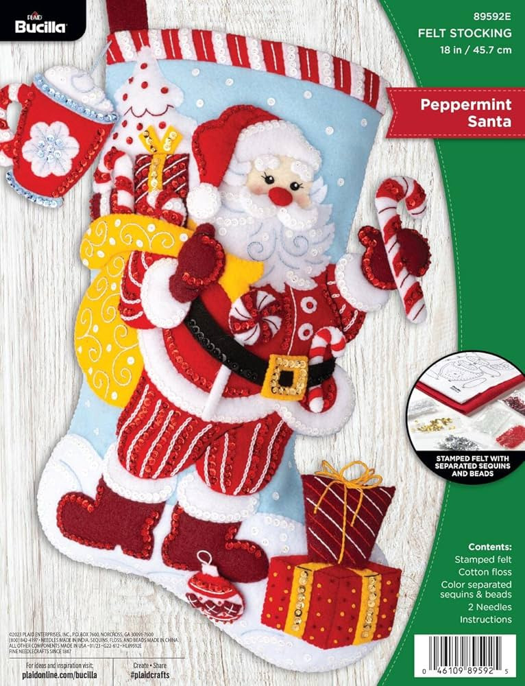 Bucilla, Peppermint Santa, Felt Applique 18" Stocking Making Kit, Perfect for DIY Arts and Crafts... | Amazon (US)