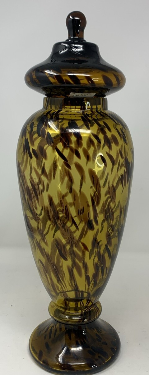 Glass Apothecary Jar Urn Amber Tortoise Shell Animal Print w/Lid | eBay US