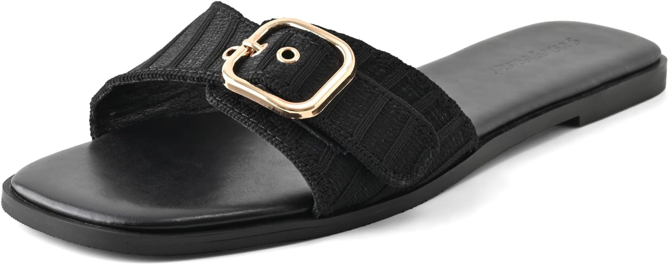 Women's Flat Sandals Slides Slip on Square Toe Adjustable Buckle Summer Beach Dressy Shoes | Amazon (US)
