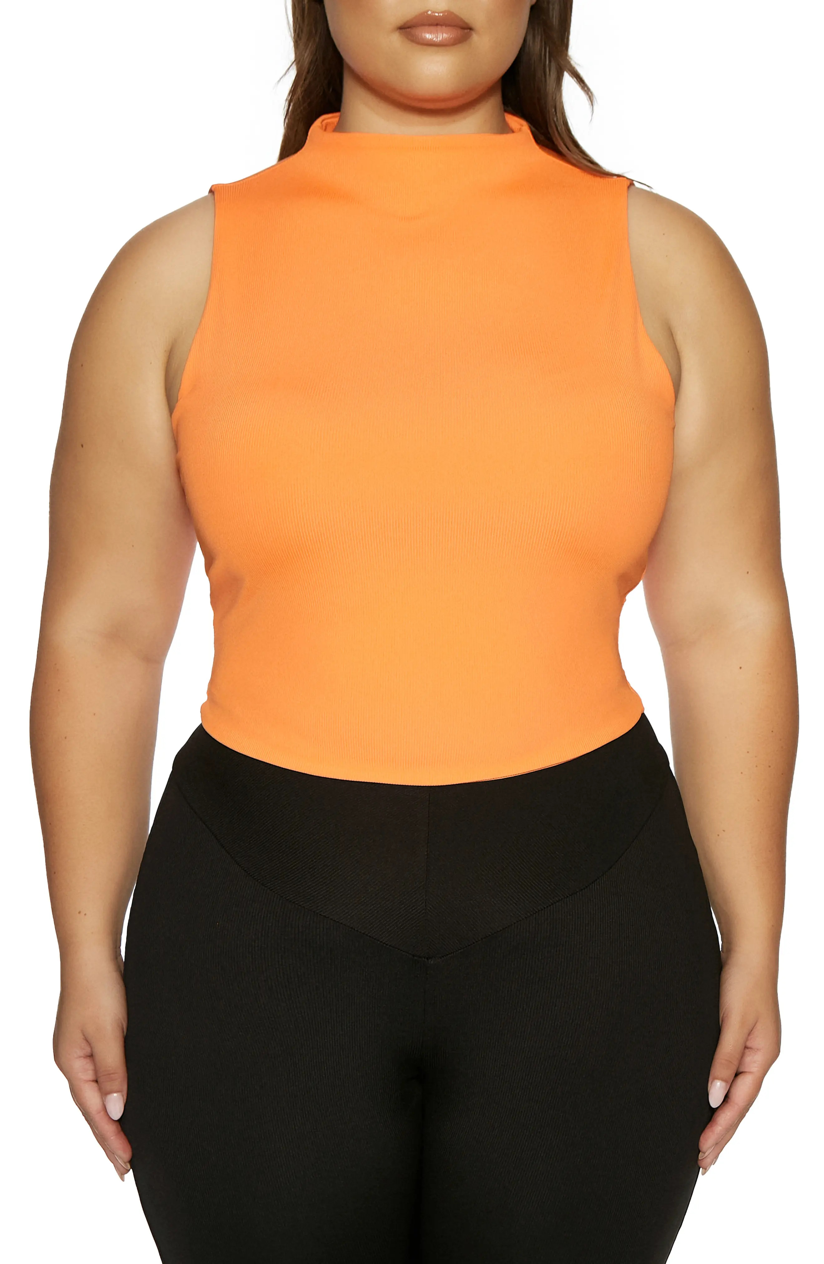 Naked Wardrobe Skin Sleeveless Mock Neck Crop Tank in Orange Peel at Nordstrom, Size 1X | Nordstrom