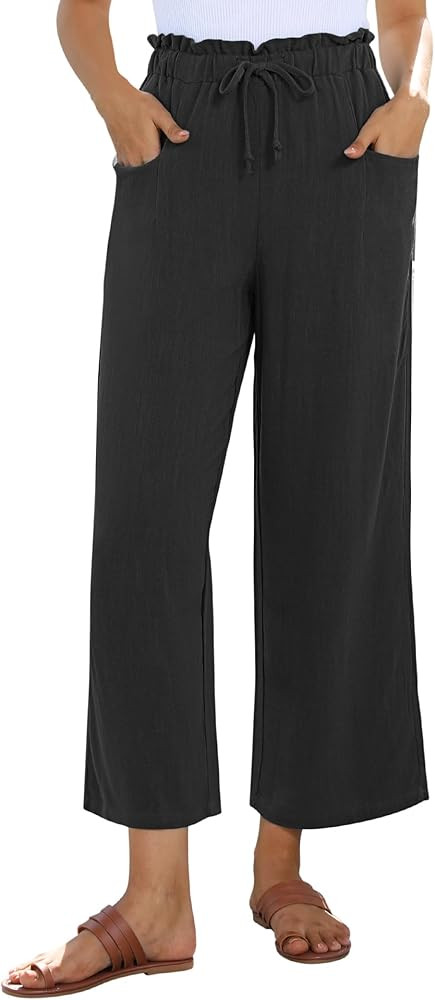 siliteelon Wide Leg Linen Pants for Women Summer Capri Palazzo Flowy Pants Casual Loose High Wais... | Amazon (US)