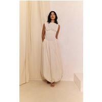 Cream Boat Neck Ruched Detail Puffball Maxi Dress | PrettyLittleThing US