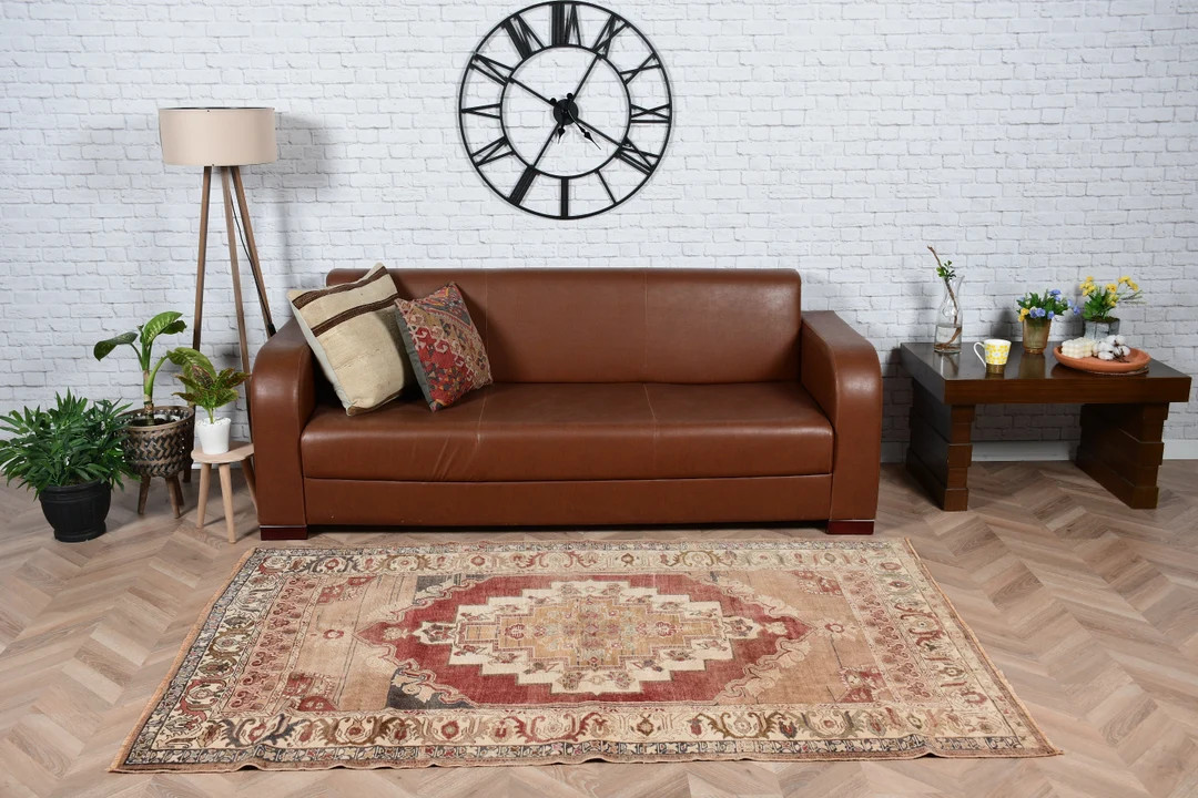 Area Rug, Vintage Rug, Turkish Rug, Oushak Rugs, Rugs for Kitchen, 4.2x6.8 Ft Brown Rug, Anatolia... | Etsy (US)