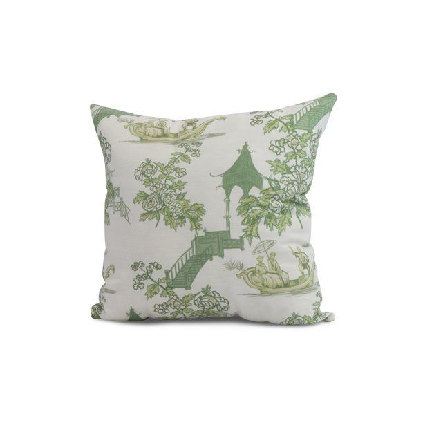 Simply Daisy, 16" x 16" China Old , Floral Print Outdoor Pillow, Green | Walmart (US)